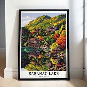 Saranac Lake Travel Poster - Adirondack Park Decor - Adirondack Mountains Decor - Saranac Lake Travel Print - Saranac Lake Decor