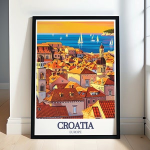 Croatia Poster - Framed Dubrovnik Old Town Print - Adriatic Sea Canvas Print - Croatia Wall Art - Croatia Travel Gift & Souvenir