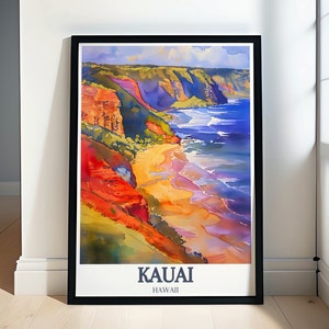 Kauai Art - Waimea Canyon and Poipu Beach Decor - with Kauai Travel Posters - Waimea Canyon Poipu Beach Wall Art and Kauai Posters