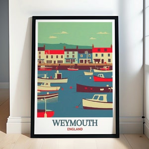 Reisposters haven Weymouth - prachtige kustkunstcollectie - muurkunst Weymouth Harbor - schilderachtig uitzicht op de haven van Dorsets