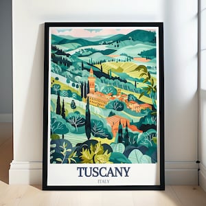 Tuscany Travel Poster - Framed Val d&#39;Orcia Print -  Pienza Town Wall Art - Tuscany Canvas Print - Tuscany Wall Decor & Souvenir