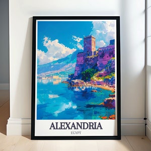 Alexandria Ägypten Kunstdruck - Zitadelle und Leuchtturm - Zitadelle von Qaitbay und Pharos Leuchtturm Kunstwerk - Alexandria Ägypten Reiseposter
