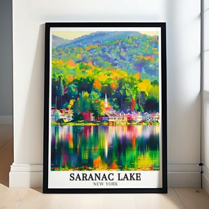 Saranac Lake Poster - Framed Lake Flower Print - Saranac River Wall Art - Saranac Lake Canvas Print - Saranac Lake Travel Gift