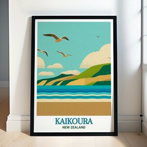 Kaikoura Beach Travel Poster - New Zealand Coastal Art Print - Scenic Beach Wall Art - Travel Poster of Kaikoura Beach