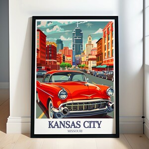 Kansas City Skyline Travel Print - Downtown Kansas City Poster - Cityscape Wall Art - Minimalistic Kansas City Skyline Poste