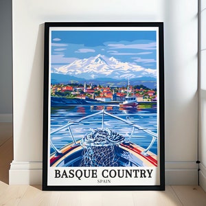 Basque Country Travel Print - Pyrenees Mountains and Hondarribia Travel Decor - Pyrenees Mountains Posters - Basque Country Decor