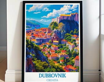 Dubrovnik Travel Poster Wall Art, Dubrovnik Old Town Walls, Travel Print of Dubrovnik, Dubrovnik Art Lovers Gift, Croatia Travel Poster