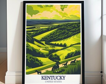 Kentucky Poster - Framed Bluegrass Region Print - Walk Across Kentucky Wall Art - Kentucky Canvas Print - Kentucky Travel Gift & Souvenir