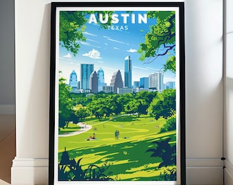Austin muurkunst - ingelijste poster Zilker Park City - Austin canvasafdruk - Austin reisposter - Austin reiscadeau en souvenir