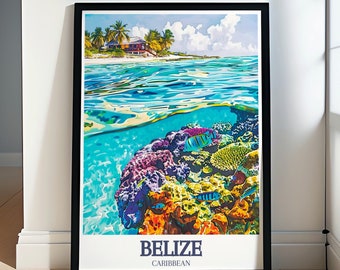 Stampa Belize - Poster Belize - Barriera corallina Belize - Stampa costa Belize - Poster incorniciato Belize - Arte Belize - Arte murale Belize - Città Belize
