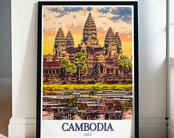 Kambodja Konsttryck - Inramad Angkor Wat-affisch - Khmerkulturposter - Canvastavla med Kambodja - Väggkonst med Kambodja - Gåvor med Kambodja