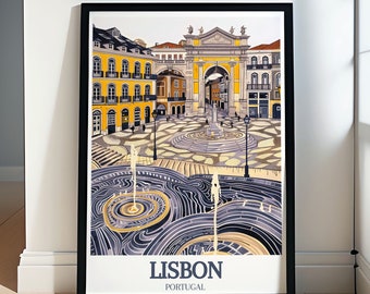 Lisbon Art - Art Prints of Praça do Comércio and Rossio Square - Portugal Wall Art and Travel Posters - Lisbon Prints  -  Lisbon Posters