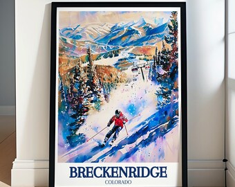 Póster de viaje de Breckenridge, Colorado, Peak 8, arte de pared, estación de esquí, paisaje de montaña, decoración, regalo para amantes de la nieve, arte enmarcado o lienzo.