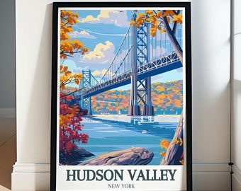 Plakat Hudson Valley - Hudson Valley wydruk w ramie - New York Wall Art - Hudson River wydruk na płótnie - Bear Mountain Bridge Art