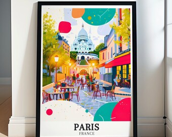 Paris Wall Art - Framed Sacre-Coeur Basilica Print - Montmartre Canvas Print - Paris Poster - Paris Travel Poster, Decor & Souvenir