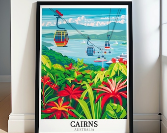 Cairns Poster - Framed Skyrail Rainforest Cableway Print - Port Douglas Wall Art - Cairns Canvas Print - Cairns Travel Gift & Souvenir