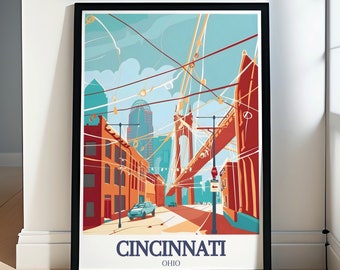 Cincinnati Travel Print - Roebling Suspension Bridge Art - Cincinnati City Art and Roebling Suspension Bridge Decor