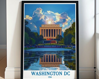 Impressões de arte de Washington DC - Pôster do Lincoln Memorial - Impressões de linhas finas de Washington DC - Impressões de viagem e presentes de arte de Washington DC