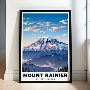 Mount Rainier Travel Poster - Summit Artwork - Washington Print - Captivating USA Art - Adventure Travel Gift - Home Decoration