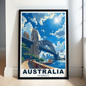 Australia Travel Art - Sydney Harbor Bridge Travel Posters - Detailed Sydney Landmarks - Detailed Sydney Landmarks