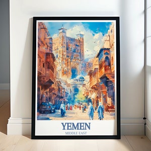 Yemen Poster - Framed Sanaa Al-Jami&#39; al-Kabir mosque Print - Bab Al Yaman Canvas Print - Yemen Wall Art - Yemen Travel Gift & Souvenir