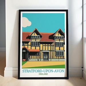 Stratford-upon-Avon Teavel Print - Shakespeares Birthplace Art Print - Stratford-upon-Avon Wall Art  - England Travel Gift