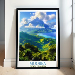 Poster de voyage de Moorea - Posters et impressions de voyage du mont Rotui - Art du mont Rotui pour votre maison - Art mural de Moorea avec le mont Rotui