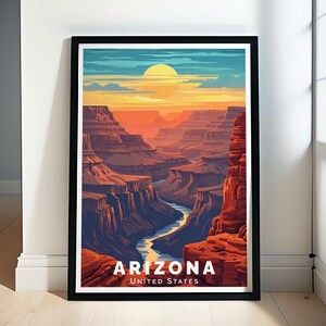 Experience the breathtaking beauty of the Grand Canyon with this Arizona Print. Perfect for home decor or as a travel memento, this stunning piece captures the majestic landscapes and vibrant colors of one of the worlds most iconic natural wonders.