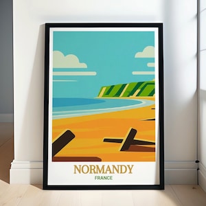 Póster de viaje de Normandía - Pósteres y regalos de la playa de Omaha - Impresiones de la playa de Omaha para la decoración de su hogar - Normandía - Pósteres y arte mural de la playa de Omaha