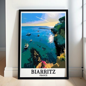 Arte mural de Biarritz - Impresión de la playa de Port Vieux - Impresión de Biarritz - Póster de Biarritz - Impresión de las playas del País Vasco - Impresión de Biarritz