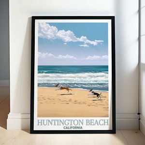 Huntington Beach Print - Huntington Dog Beach Poster -  Huntington Beach Poster - Huntington Beach Framed - Huntington Beach Canvas