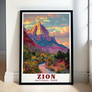 Zion National Park Wall Art- The Watchman Travel Poster- Zion Wall tRAVEL pRINT - The Watchman Print for Every Occasion