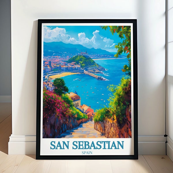 San Sebastian Print Collection - Monte Igueldo Art and Travel Posters - La Concha Beach, Monte Urgull, and Monte Igueldo La Concha Beach Art