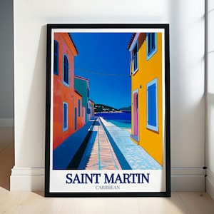 Arte callejero de San Martín - Pósteres de viajes de Maho Beach - Impresiones de paisajes del Caribe - Decoración de viajes de San Martín - Arte mural del Caribe