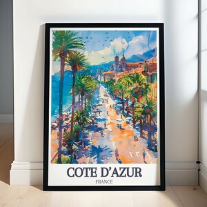 Côte d'Azur Kunst Poster - Uferstrasse des Anglais Poster - Gelassener mediterraner Druck - Kunstgeschenk Côte d'Azur