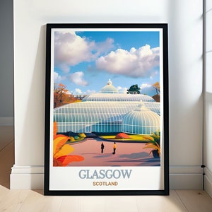 Glasgow Art - Botanic Gardens Artwork - Scotland Travel Poster - Vintage Travel Print - Scotland Wall Decor  - Scenic Travel Art