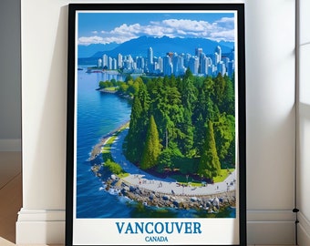 Affiche de Vancouver - impression du parc Stanley encadrée - impression sur toile de Vancouver - art mural Vancouver - cadeau de voyage de Vancouver - souvenir de Vancouver