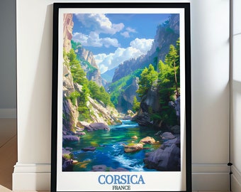 Impresión de Córcega - Cartel de Córcega - Arte de la pared de Córcega - Cartel de Restonica Gorge - Impresión de Gorges De La Restonica - Córcega enmarcada - Lienzo de Córcega