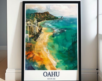 Oahu Travel Prints - Diamond Head and Waikiki Beach for Perfect Gifts - Diamond Head and Waikiki Beach Travel Prints - Oahu Artwork
