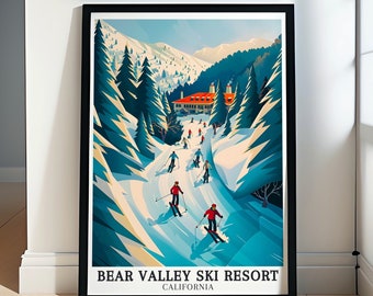 Póster de la estación de esquí Bear Valley - Póster enmarcado de Sierra Nevada - Impresión en lienzo de Bear Valley Lodge Sierra Nevada - Impresión de la estación de esquí Bear Valley
