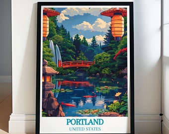 Portland Art - Portland Japanese Garden Art -Portland Poster -Portland Wall Art -Portland Travel Poster -Portland Print -Portland Travel Art