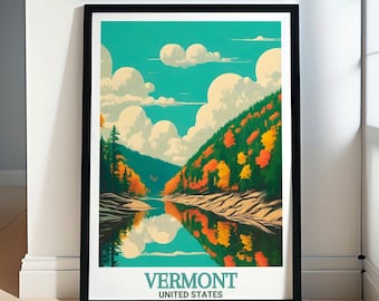 Láminas de viajes de Vermont - Láminas de Quechee Gorge y Nueva Inglaterra - Pósteres de Quechee Gorge y Nueva Inglaterra para decoración del hogar - Arte de viajes de Vermont