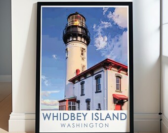Whidbey Island Travel Poster - Framed Fort Casey State Park Print - Whidbey Island Wall Art - Whidbey Island Canvas, Gift & Souvenir