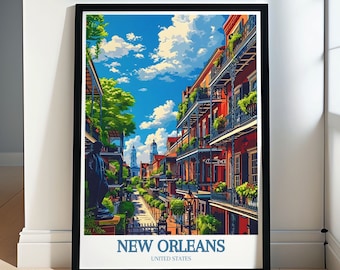 Póster de Nueva Orleans - Impresión enmarcada de Nueva Orleans - Arte mural de Jackson Square - Lienzo de Bourbon Street - Póster de Jackson Square - Recuerdo de Nueva Orleans