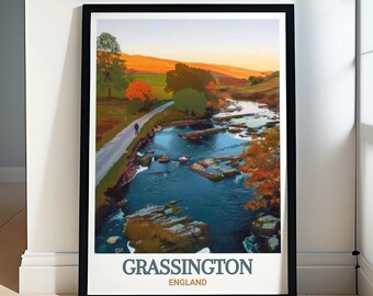 Grassington Wall Art - Framed Wharfe View Print - Grassington Travel Poster - Grassington Canvas Print - Grassington Travel Gift & Souvenir