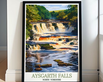 Aysgarth Falls Wall Art -Aysgarth Falls Retro Poster -Canvas Aysgarth Falls Print -Framed Aysgarth Falls Yorkshire Dales National Park Print