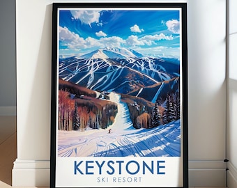 Póster de la estación de esquí de Keystone - Impresión enmarcada de la montaña Dercum - Regalo de viaje de esquí de Keystone - Póster de esquí de Colorado - Arte mural de esquí de Keystone en lienzo