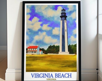 Láminas de viajes de Virginia Beach - Pósteres del faro de Cape Henry - Láminas de Virginia Beach - Pósteres y arte mural de Virginia Beach