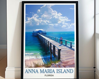 Póster de Anna Maria Island, Florida - Impresión enmarcada del muelle de Anna Maria City - Arte mural de Anna Maria Island - Lienzo, regalo y recuerdo de Anna Maria Island
