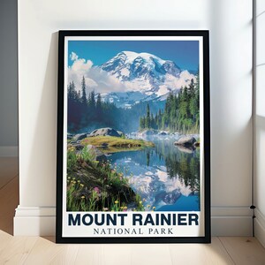 Poster de voyage Mount Rainier - Art du mont Rainier - décoration du mont Rainier - impression du mont Rainier - Art du parc national